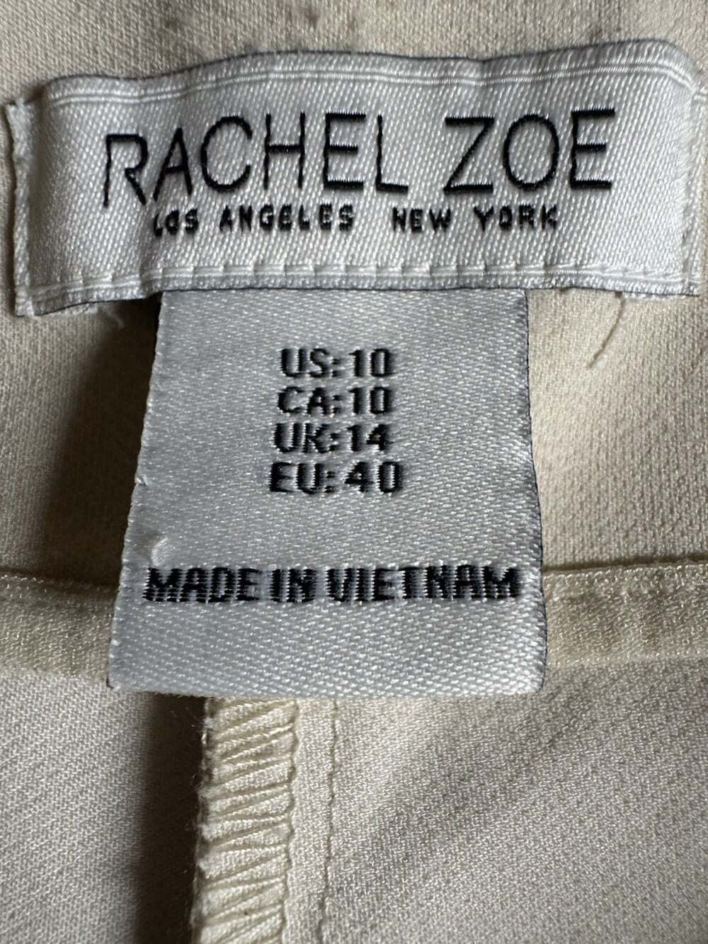 Rachel Zoe Women Beige Solid Flat Front Dress Pants Regular Nylon Blend Size 10 - Picture 3 of 4